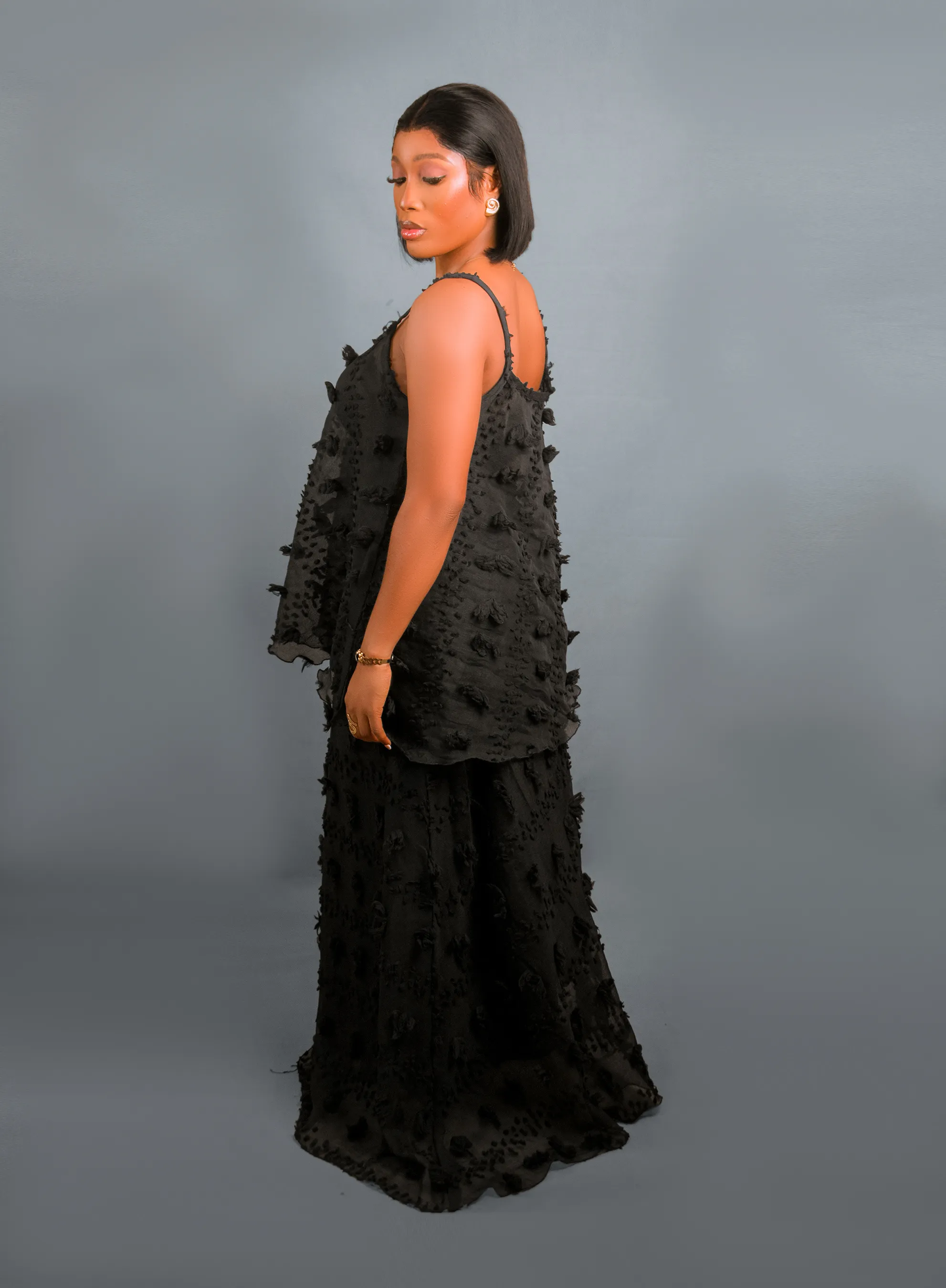 Crinkle skirt set Black