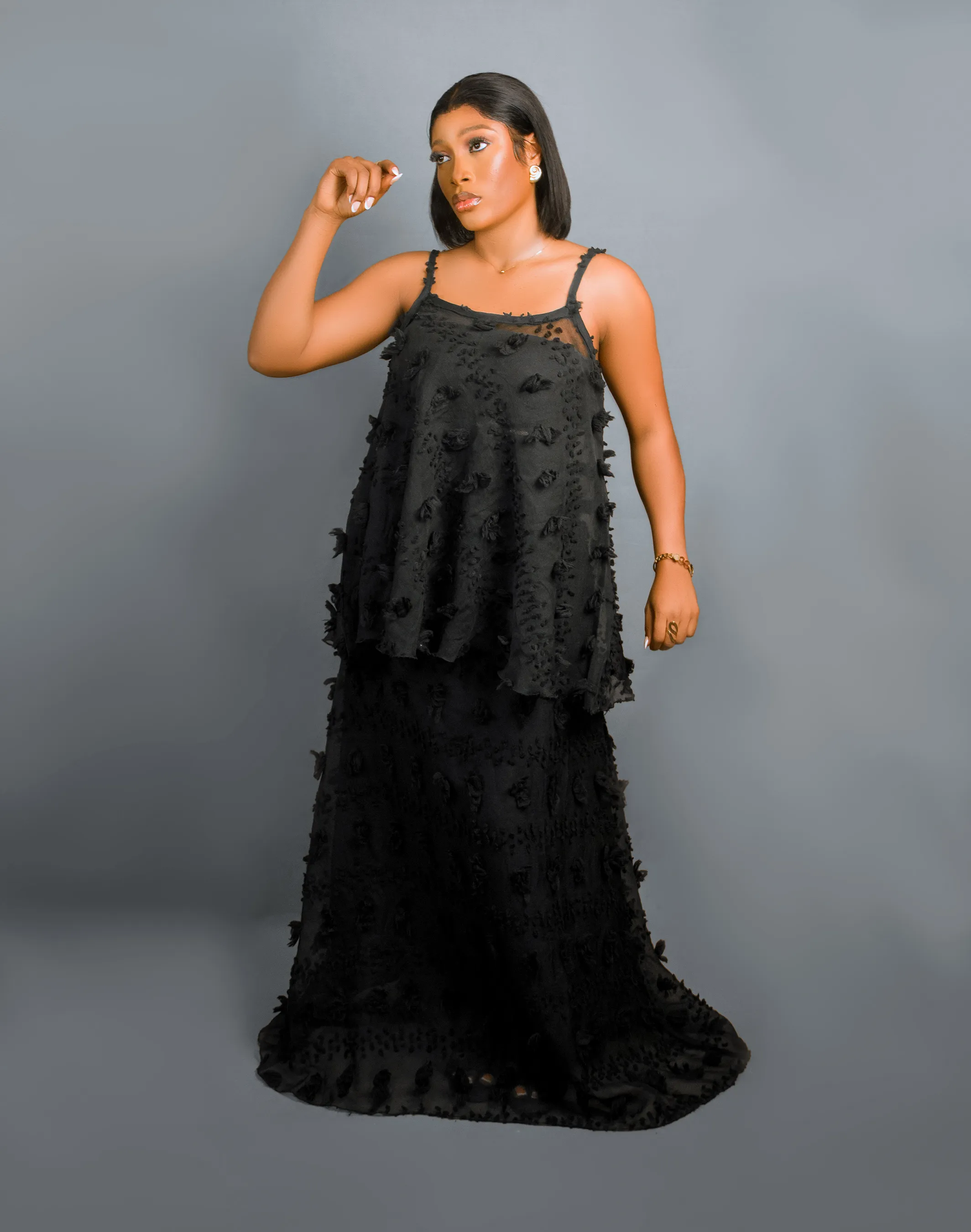 Crinkle skirt set Black