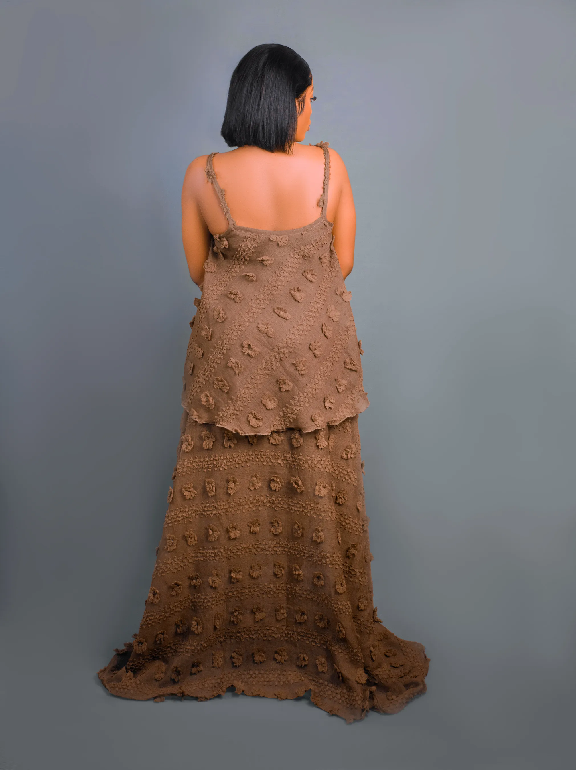 Crinkle skirt set Brown